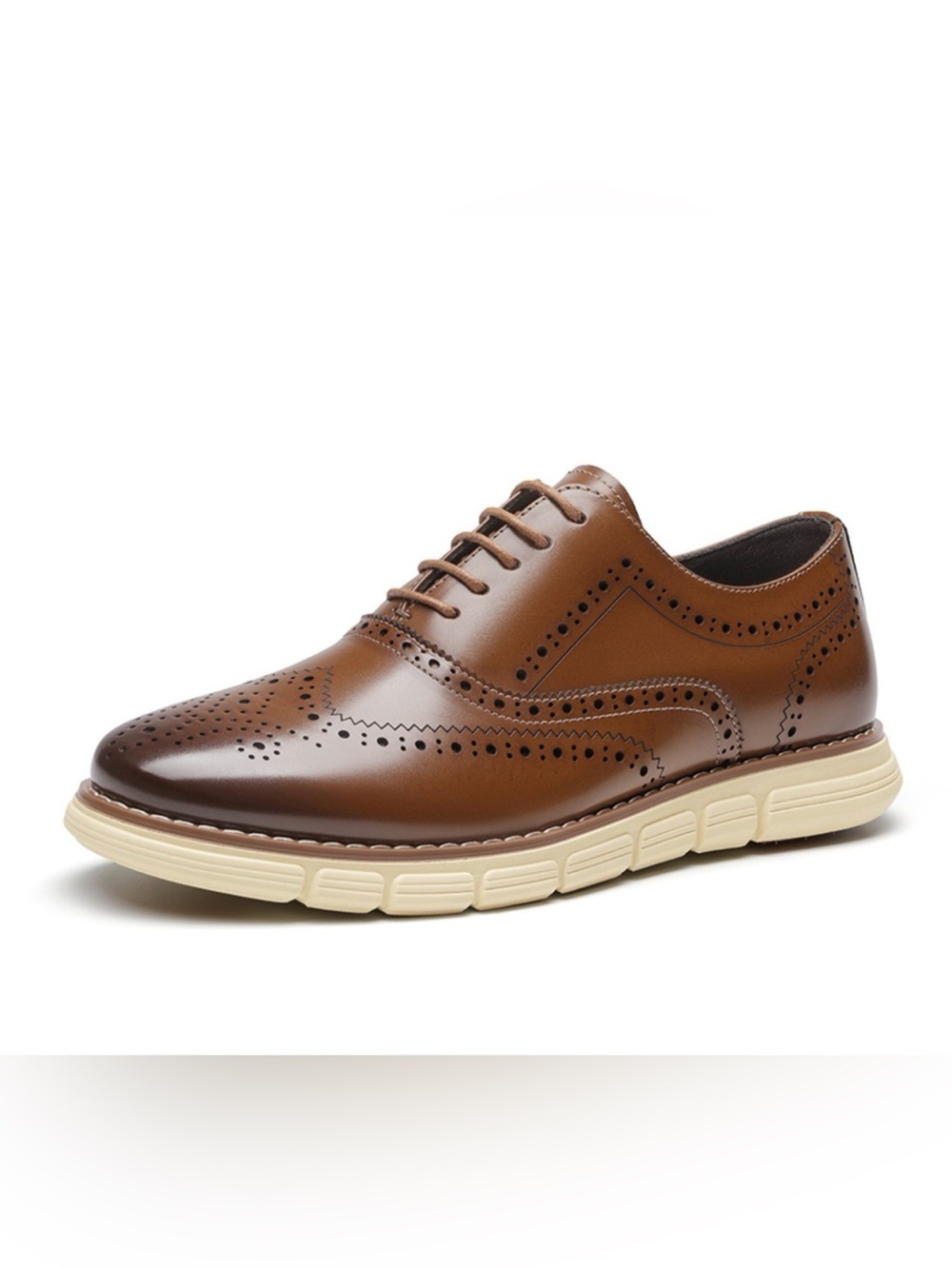 Bruno Marc Grandwing Men's Brown Leather Wingtip Dress Shoes with Cream Sole NIB - Picture 4 of 11